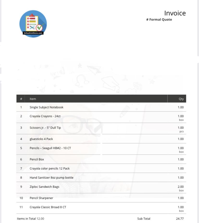 1st Grade Supply List- WS schoollistdone.com