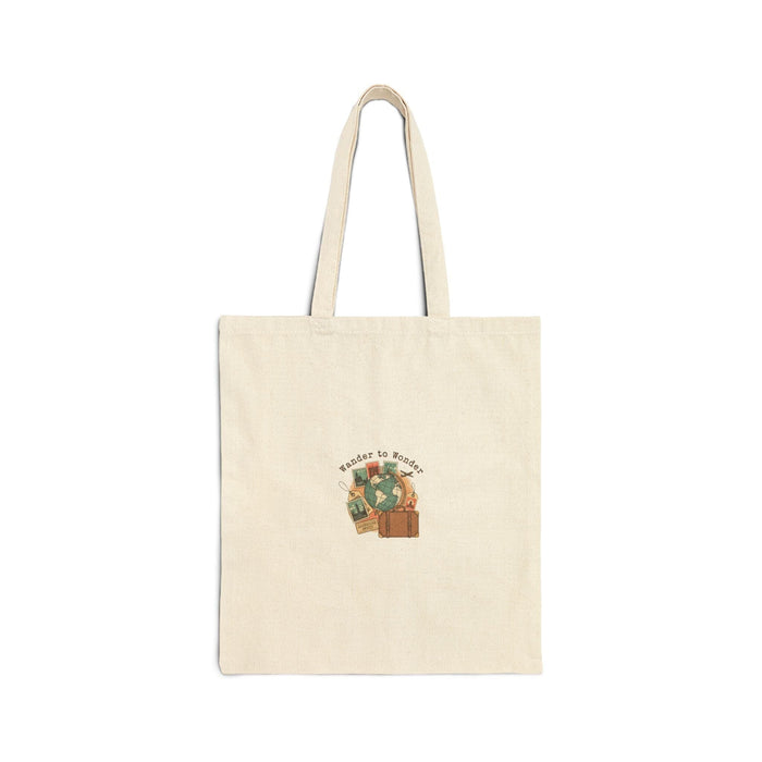 Wanderlust Postage Tote, travel stamps postcard vintage cotton canvas Bags Printify Natural 15" x 16" 