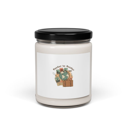 Wanderlust Postcard Candle, Soy Travel Stamp Jar | Vintage Passport Vibes Home Decor Printify Apple Harvest 9oz 