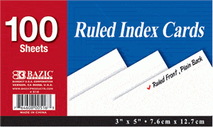 College Ruled 3" x 5" White Index Cards, 100/Pack schoollistdone.com 