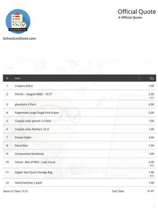 2nd Grade School Supply List VPS schoollistdone.com