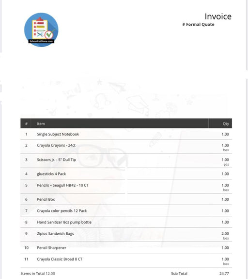 1st Grade Supply List- WS schoollistdone.com 